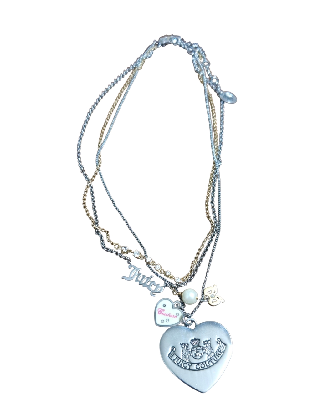 Juicy Couture Y2k Two-Tone Heart Charm Necklace - Silver & Gold